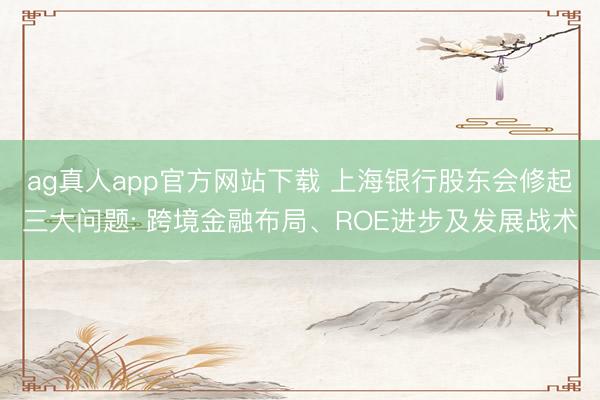 ag真人app官方网站下载 上海银行股东会修起三大问题: 跨境金融布局、ROE进步及发展战术