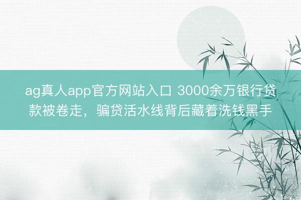 ag真人app官方网站入口 3000余万银行贷款被卷走，骗贷活水线背后藏着洗钱黑手