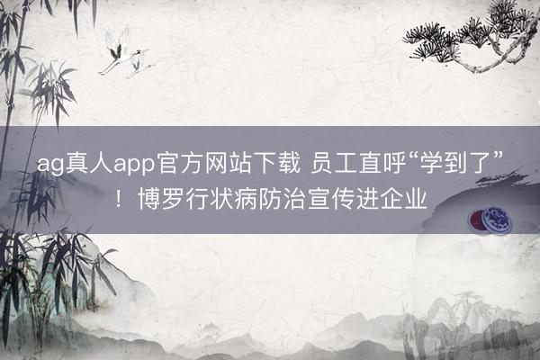 ag真人app官方网站下载 员工直呼“学到了”！博罗行状病防治宣传进企业