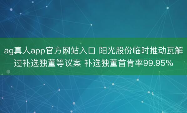 ag真人app官方网站入口 阳光股份临时推动瓦解过补选独董等议案 补选独董首肯率99.95%